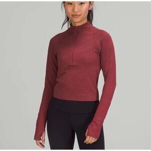 Lululemon Rest Less Cropped Half-Zip Herringbone‎ Fade Mulled Wine/French Press